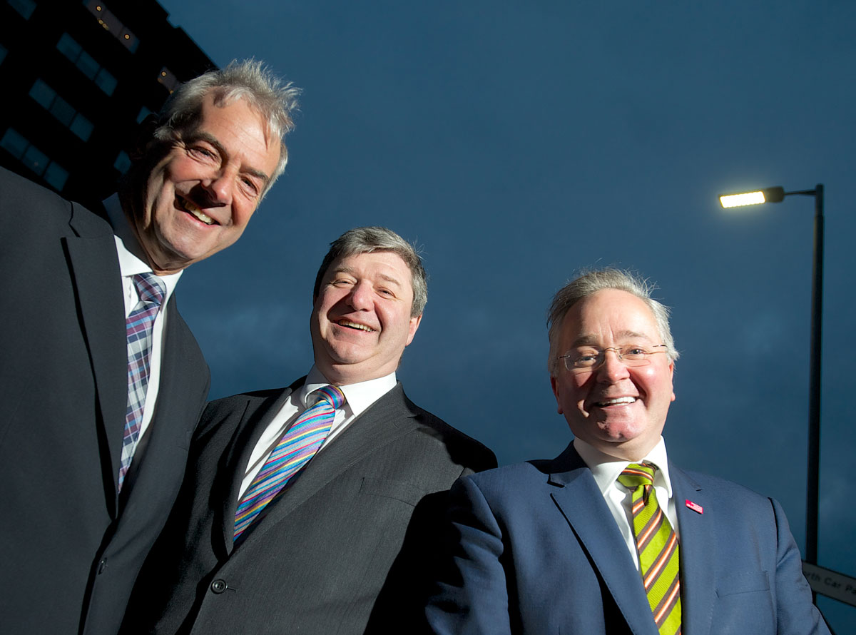 photo of UK Green Investment Bank Chair Lord Smith of Kelvin, Secretary of State for Scotland Alistair Carmichael and Councillor Gordon Matheson, Leader of Glasgow City Council